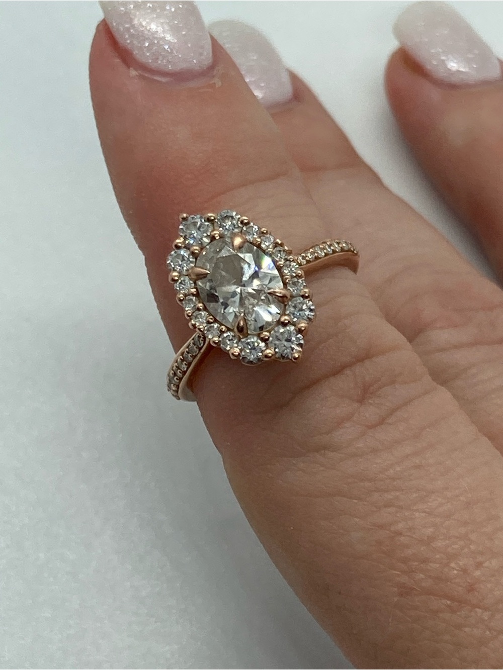 Rose Gold Oval Halo Cubic Zirconia Ring - Unbranded
